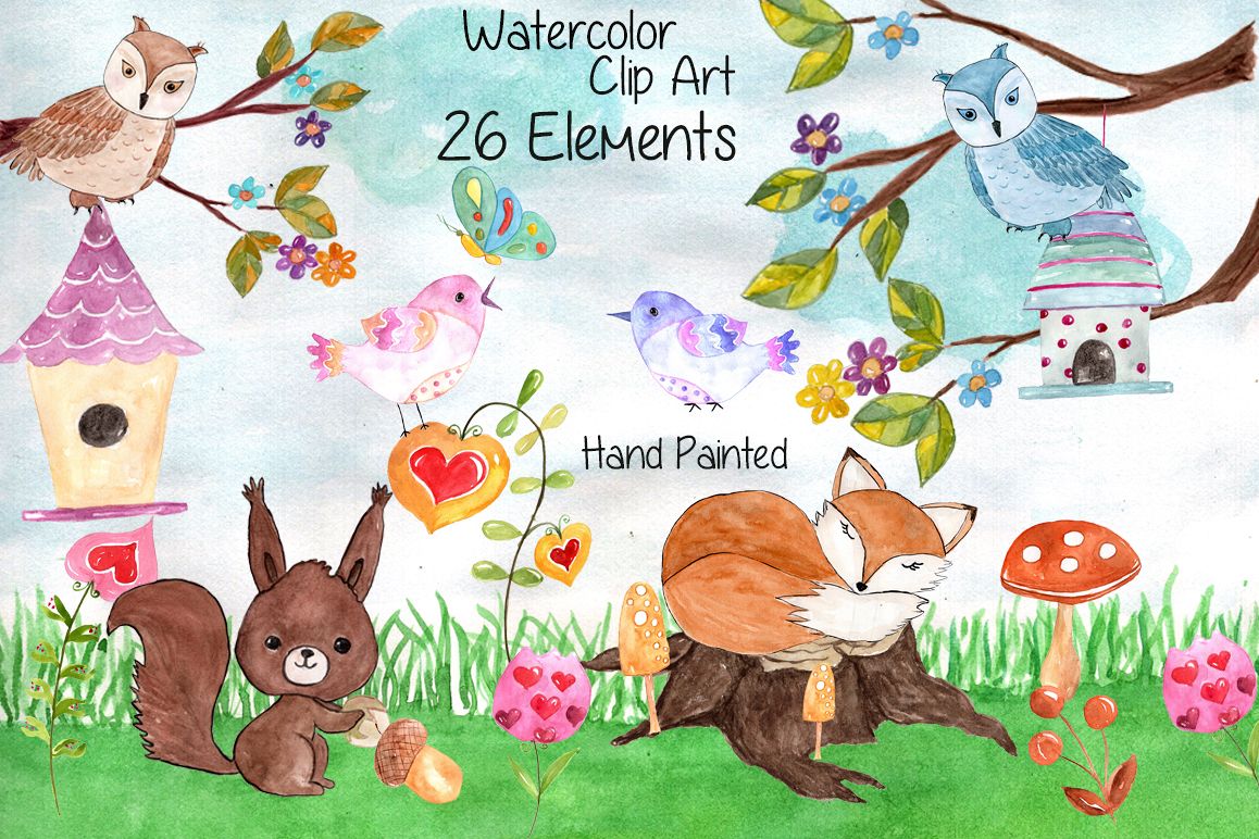 Watercolor forest animals clip art example image 1