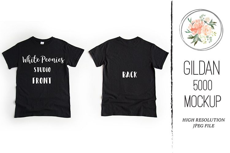 Black GILDAN 5000 Shirt Mockup Back and Front (192251) | Mock Ups | Design Bundles