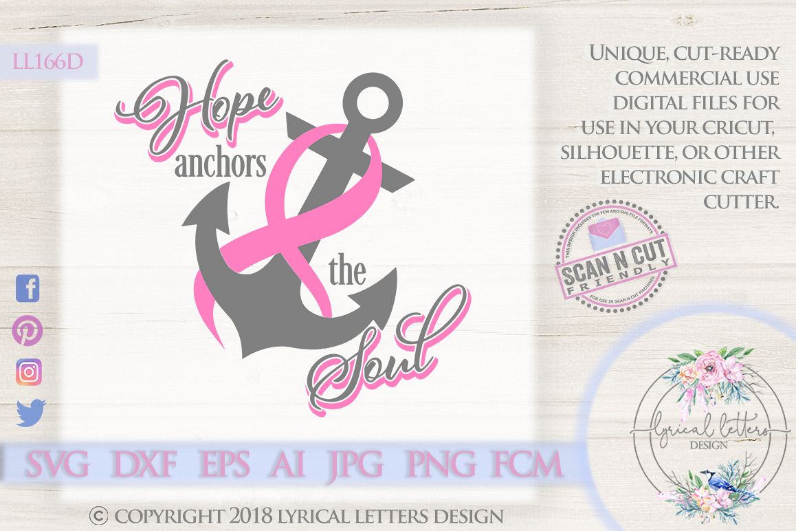 Hope Anchors the Soul Breast Cancer Pink Ribbon SVG LL166D example image 1