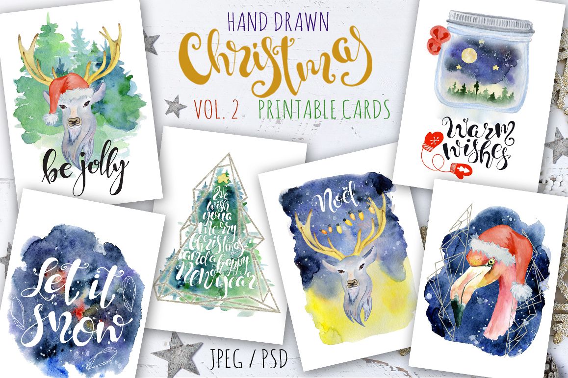 Christmas watercolor cards Vol.2 example image 1