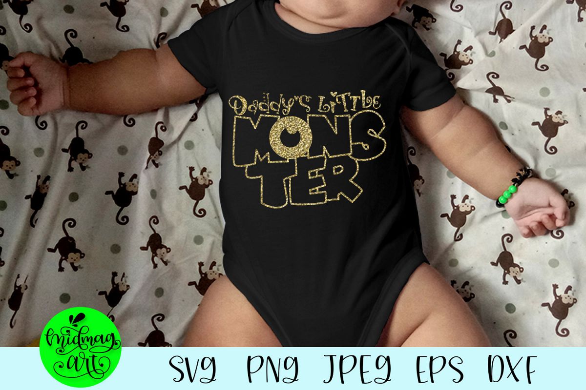 Daddys little monster svg, halloween baby svg example image 1
