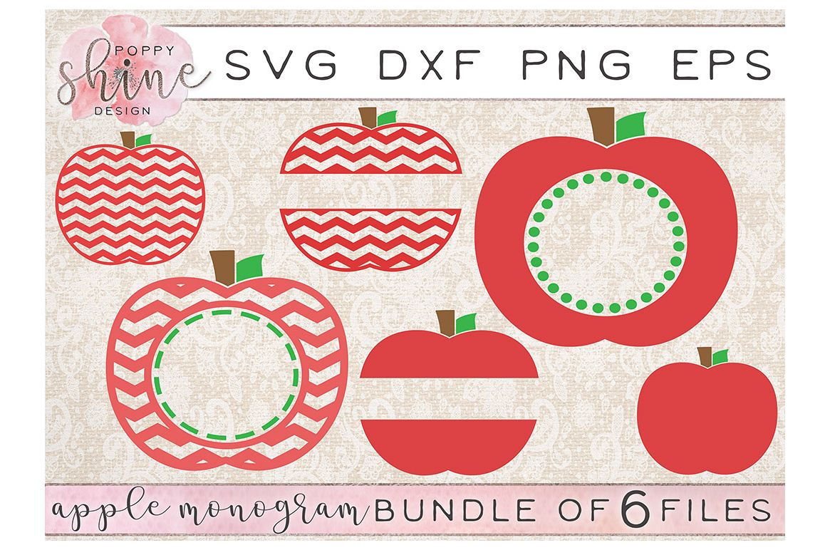 Apple Monogram Frame Bundle of 6 SVG PNG EPS DXF Cutting Files example image 1