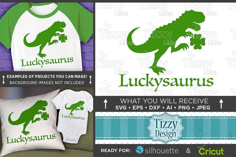 Dinosaur Svg File - Luckysaurus St. Patricks Day - 1066 example image 1