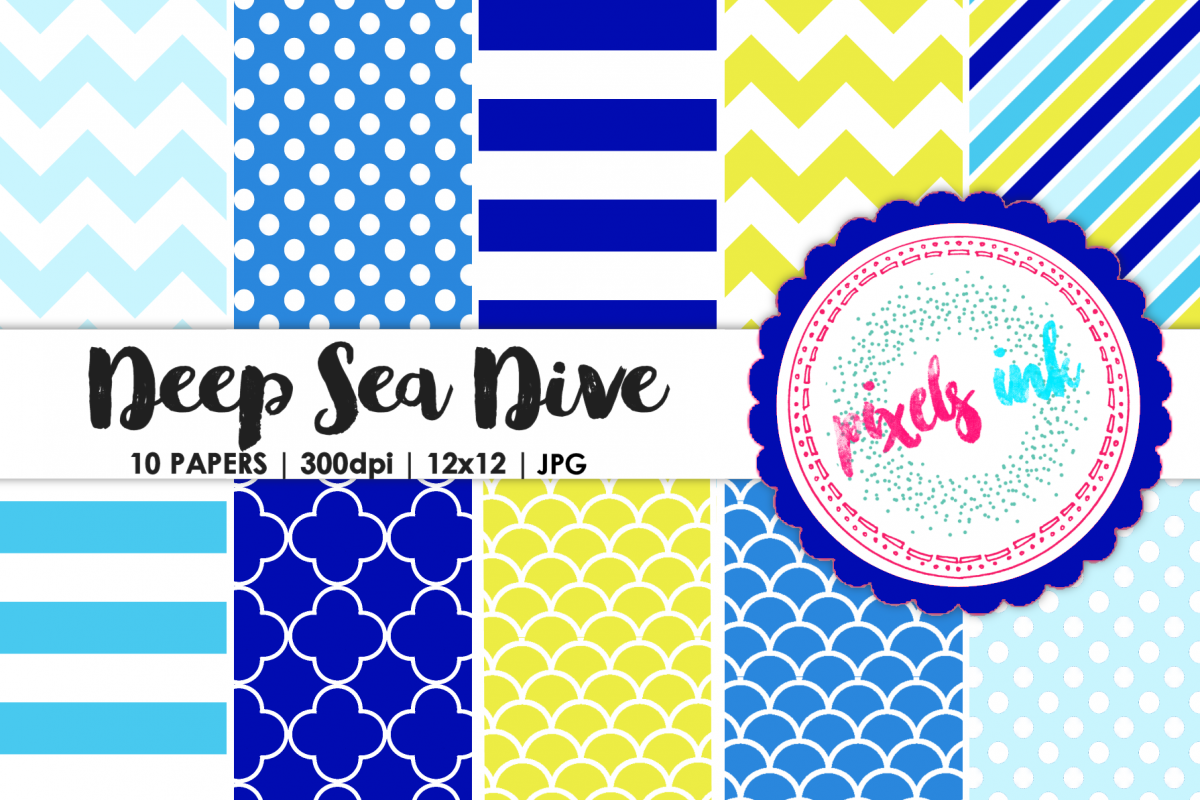 Digital Paper in Blues, Yellows and Greens example image 1
