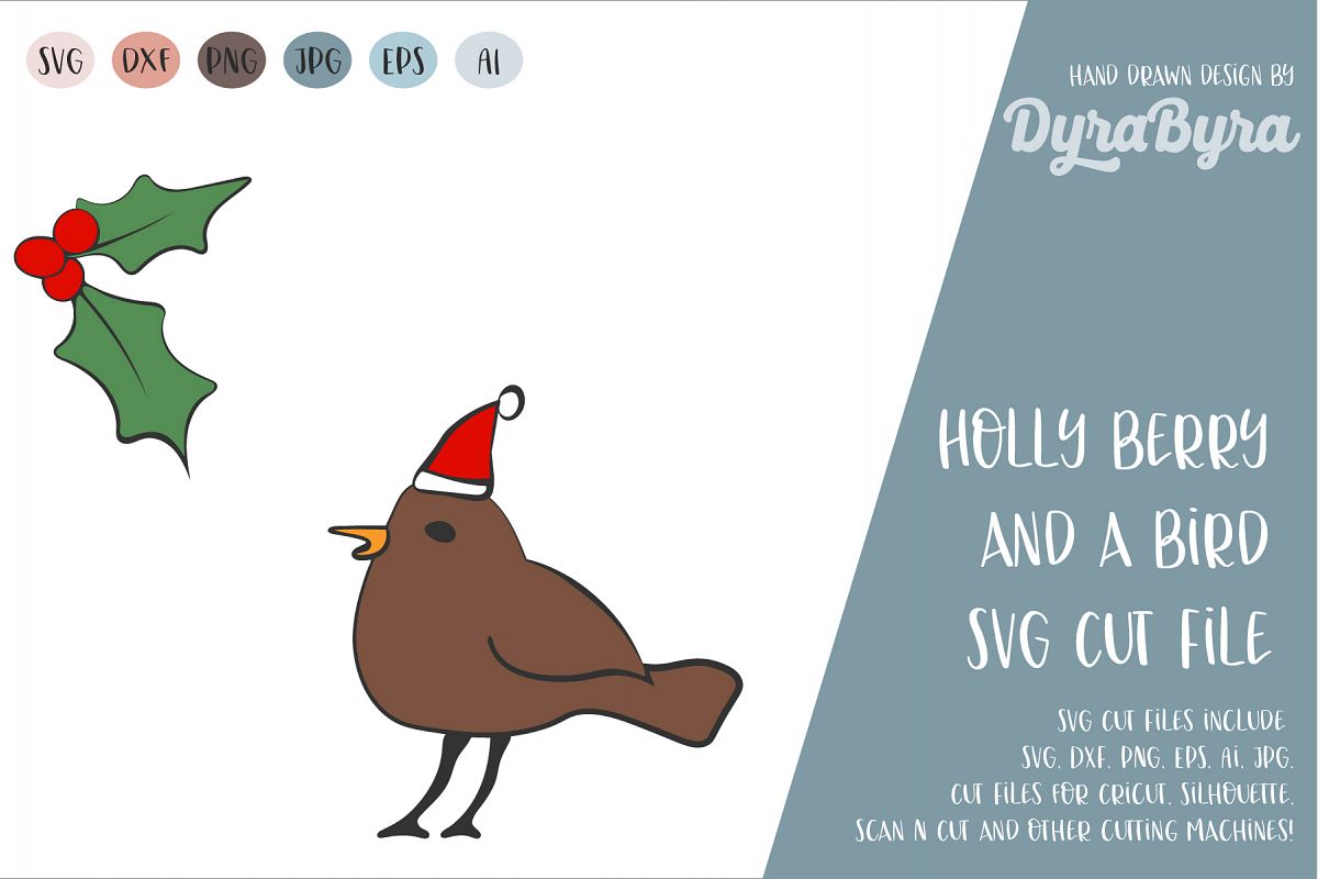Holly Berry and Bird SVG / Christmas SVG Cut File example image 1