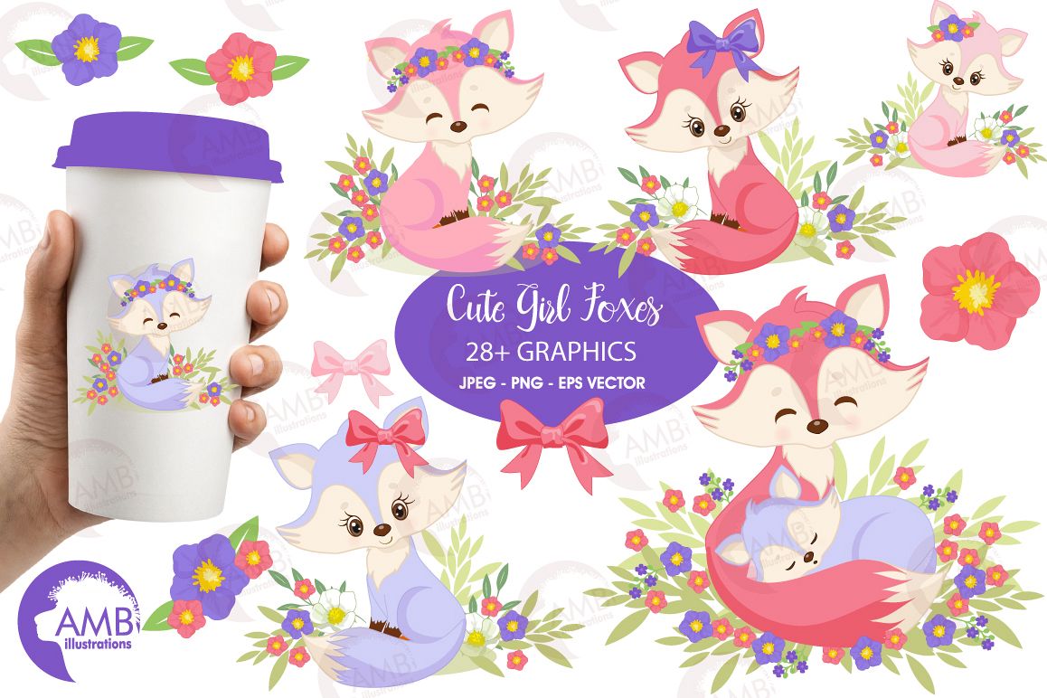 Cute Girl Foxes clipart, graphics, illustrations AMB-1377 example image 1