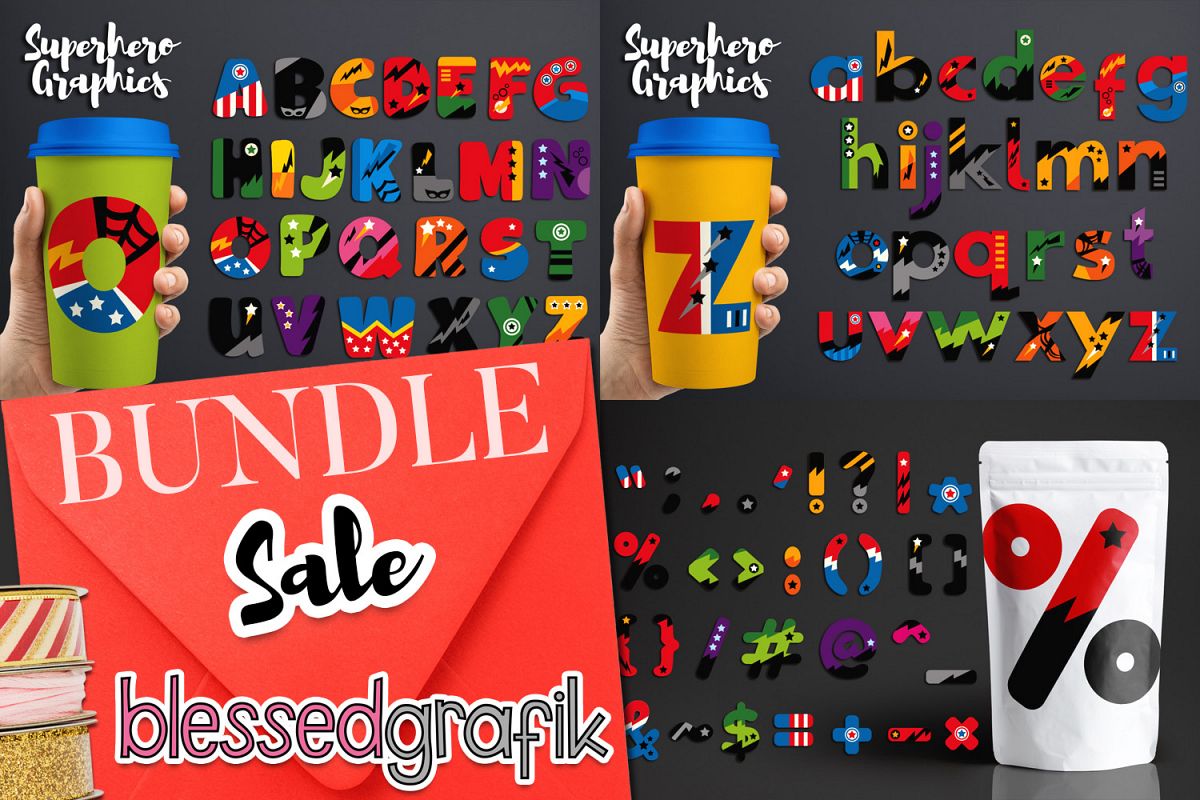 Superhero Alphabet and Punctuation - Graphics Bundle example image 1