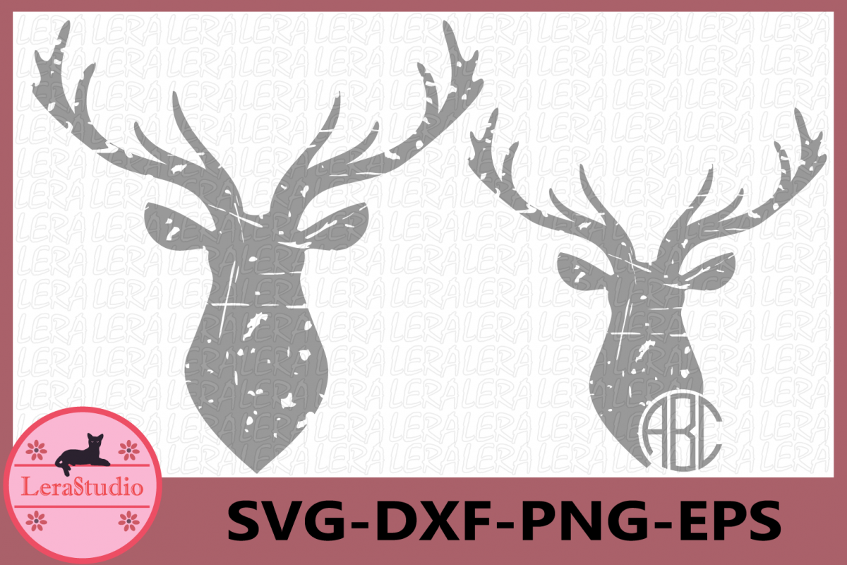 Deer Grunge Monogram Svg, Deer Distressed SVG Files, Deer example image 1