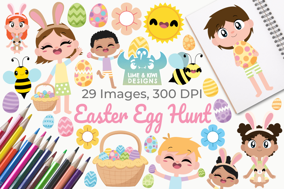 Easter Egg Hunt Clipart, Instant Download Vector Art example image 1