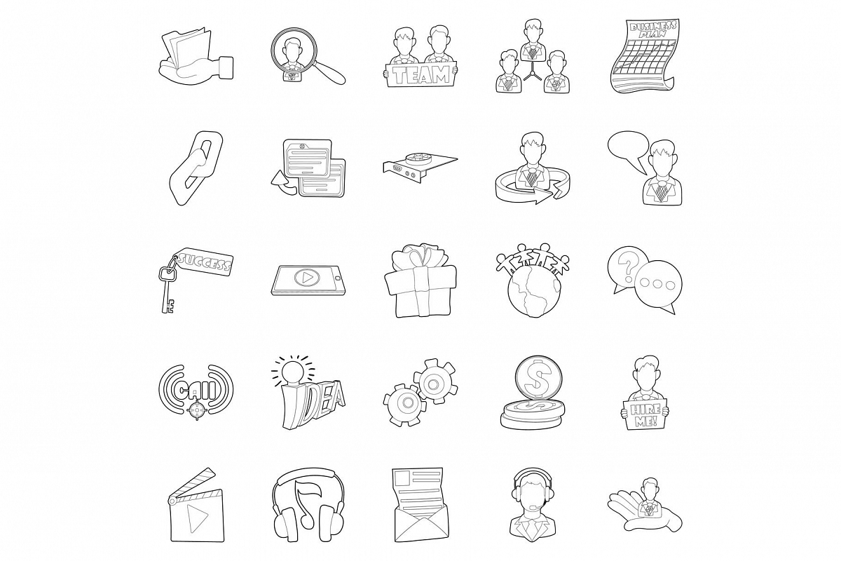 Business sphere icons set, outline style example image 1