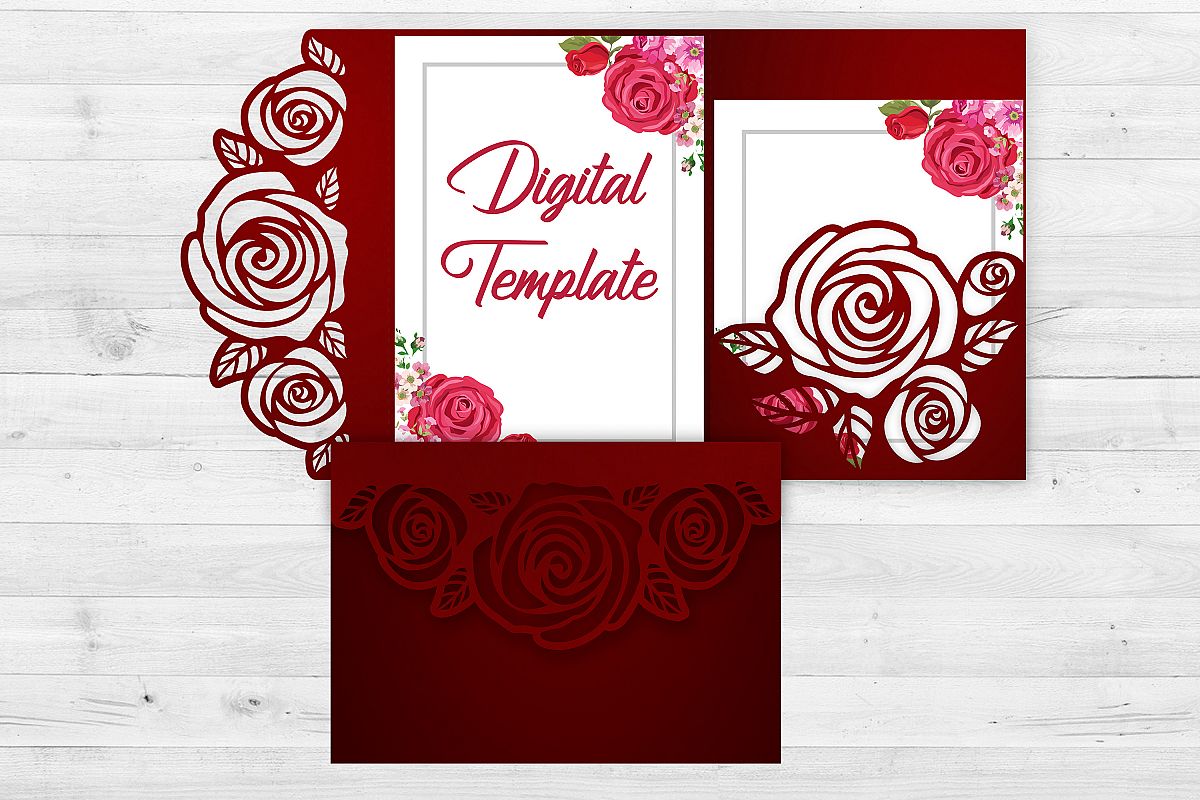 Download Rose wedding invitation template, Svg files for cricut