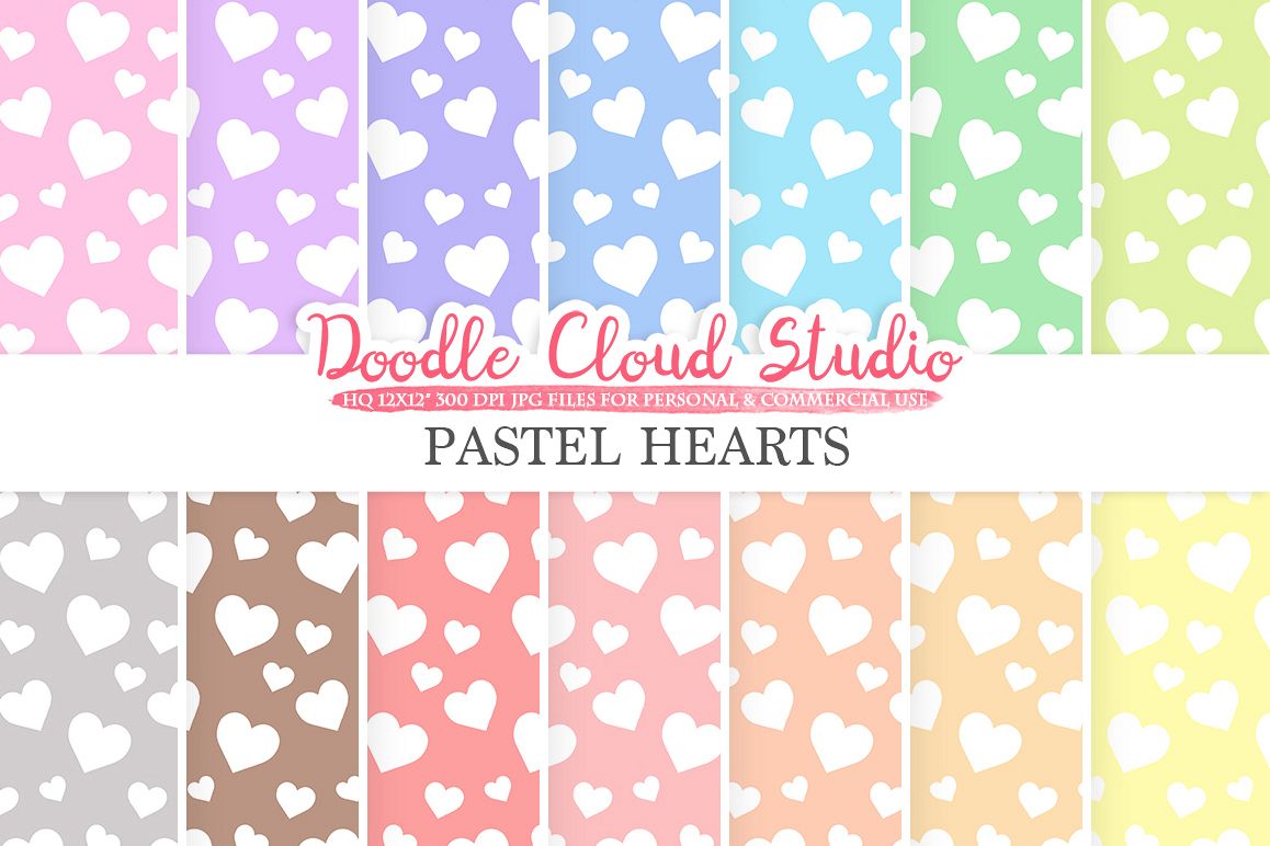 Pastel Hearts digital paper, Hearts patterns, Digital Hearts, pastel colors background, Instant Download for Personal & Commercial Use example image 1