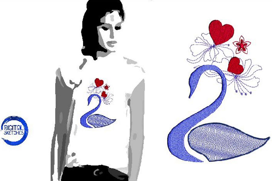 Swan Heart Flower Machine Embroidery Design example image 1