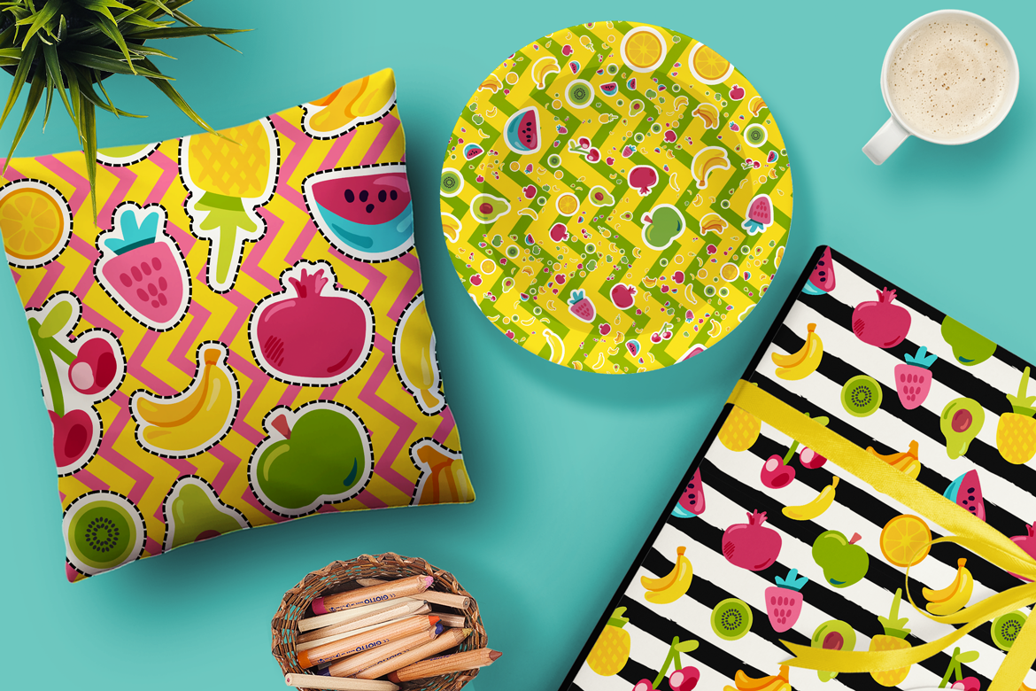 Happy Fruits Seamless Patterns example image 1