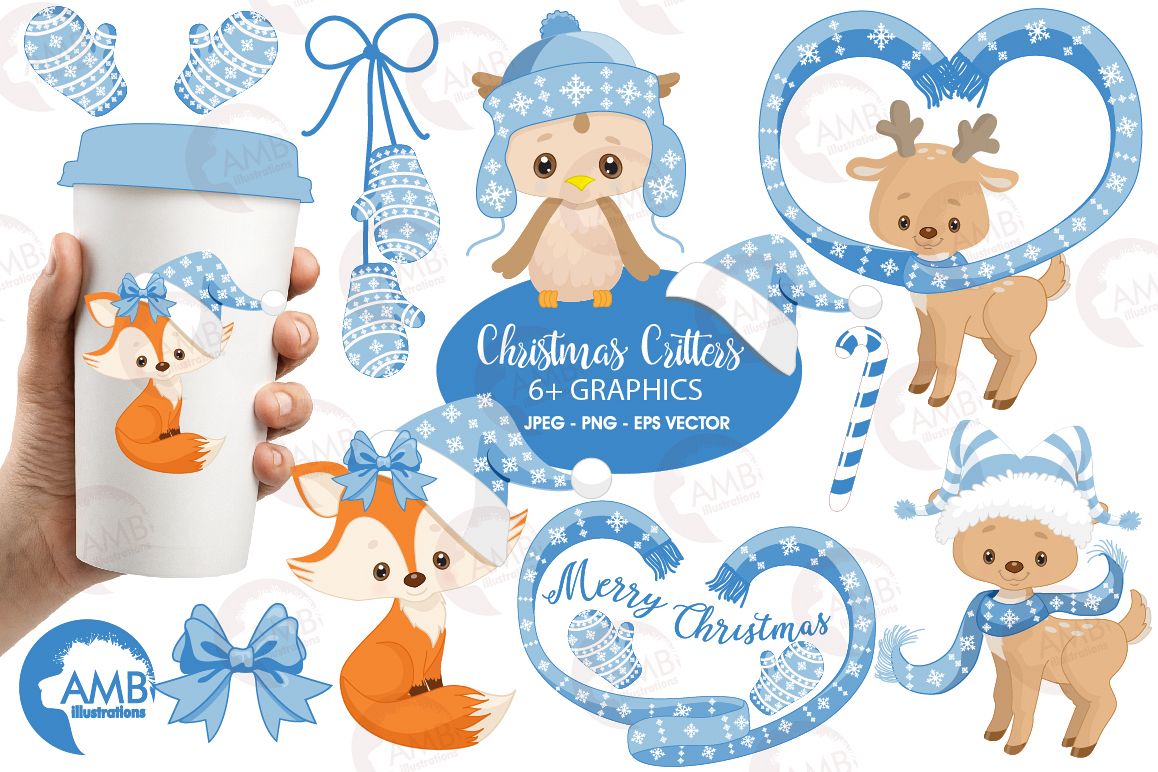 Christmas Forest critter Clipart, graphics, illustrations AMB-1515 example image 1