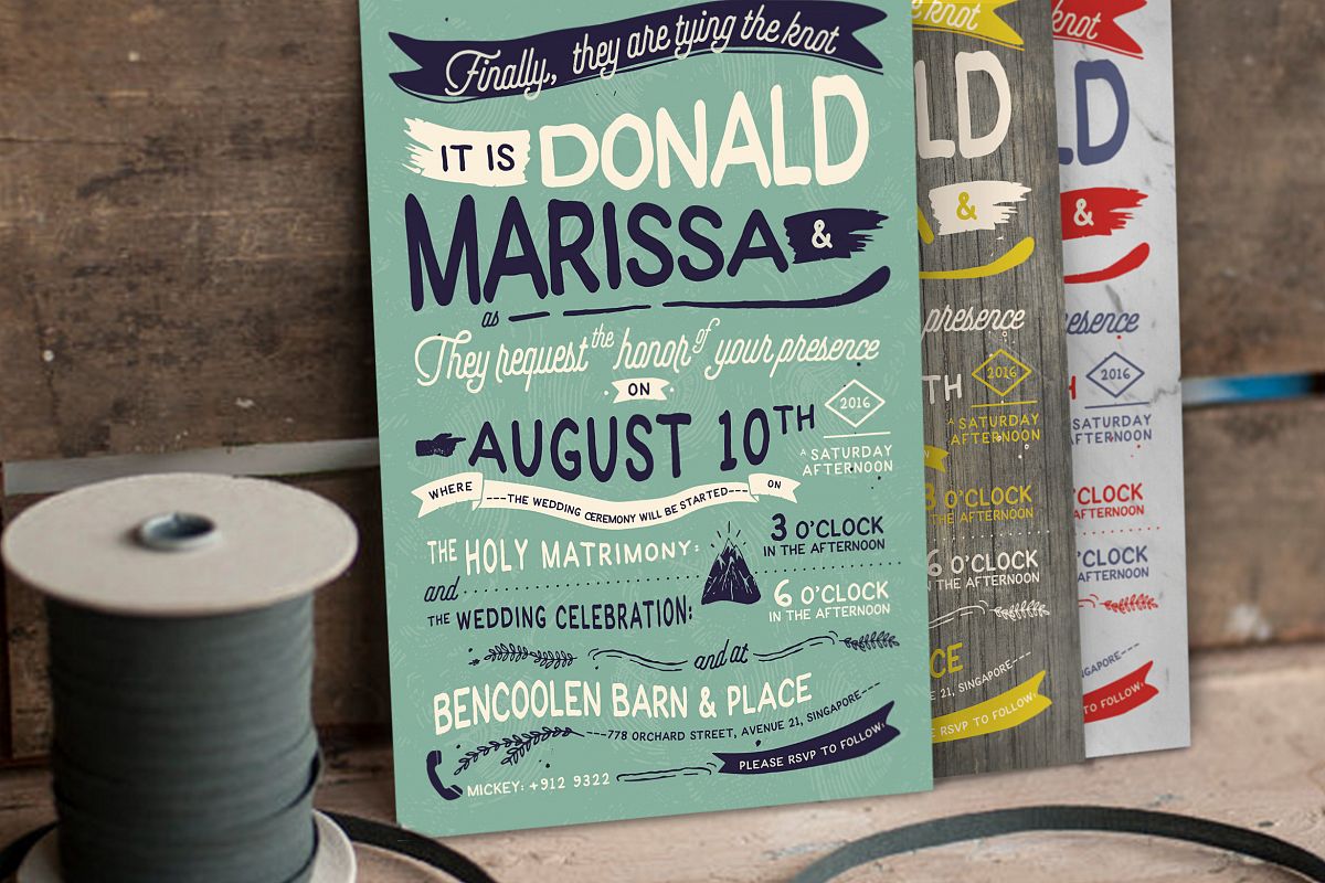 Vintage Hand Lettering Wedding Invitation Vol II example image 1