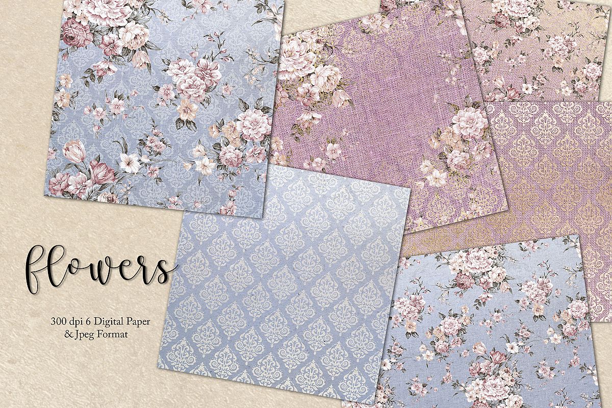 Valentines Gold Flowers Digital Paper example image 1