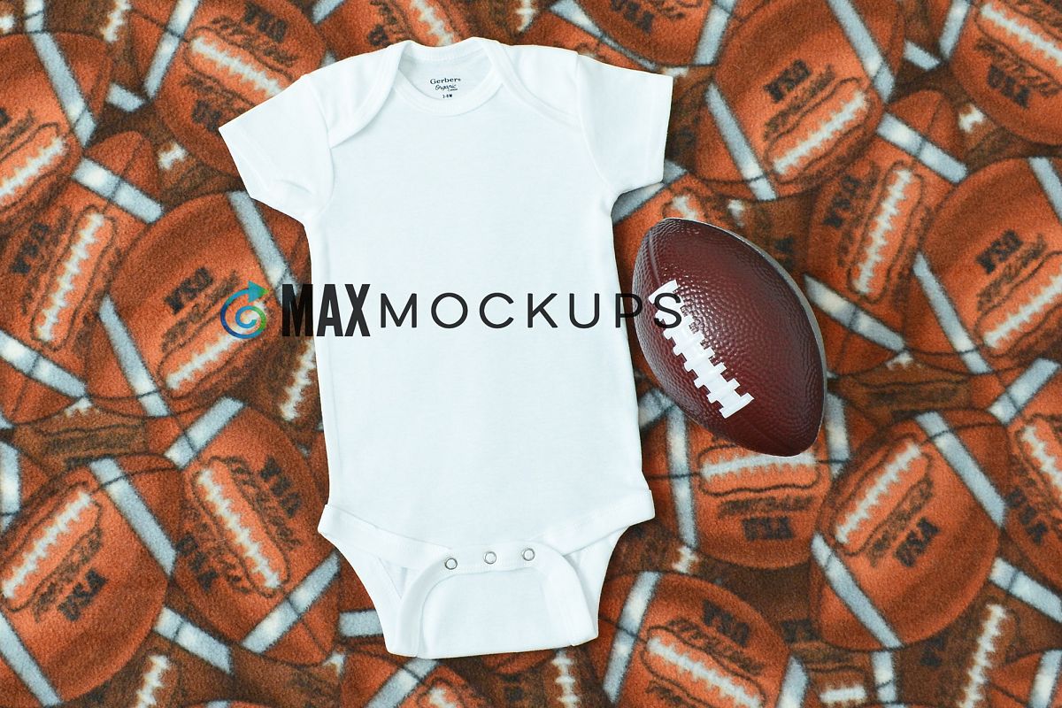 Baby bodysuit Mockup, football flatlay display, stock photo example image 1