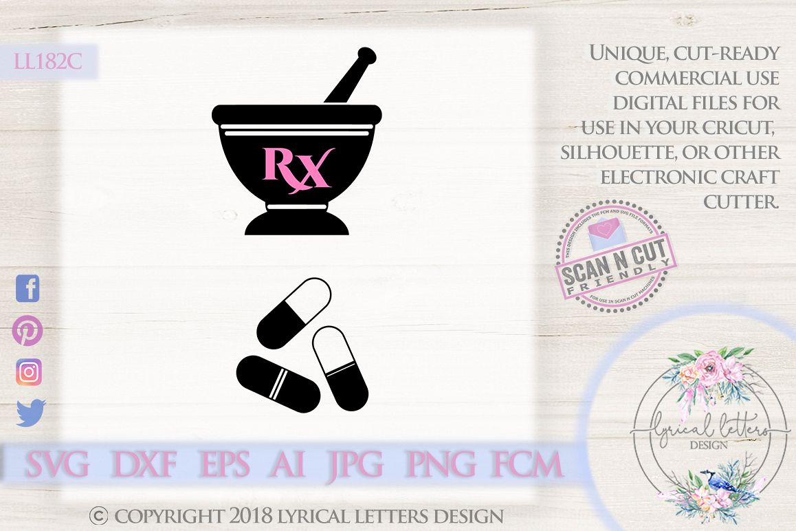Mortar and Pestle and Pills Pharmacy SVG DXF Cut File LL182C example image 1