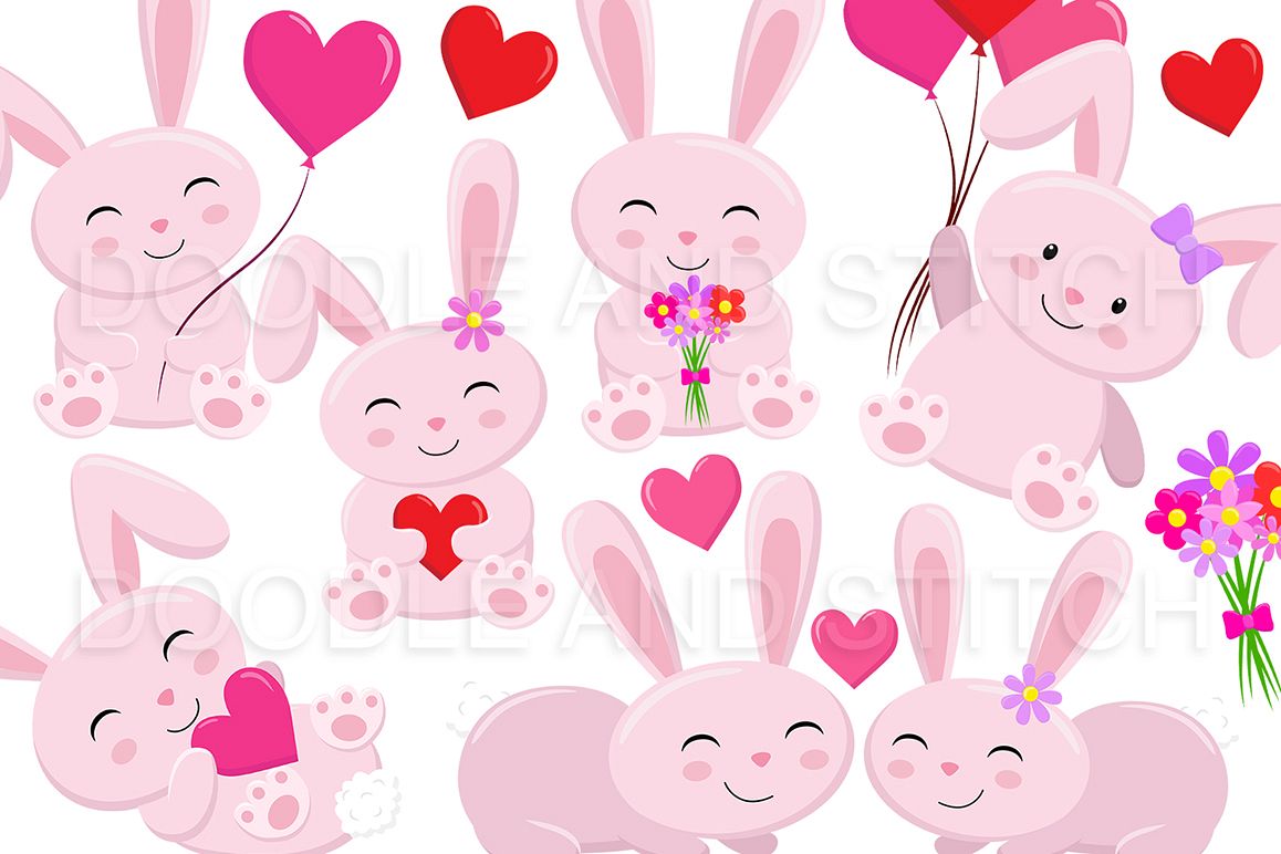 Love Bunny Clipart Illustrations example image 1
