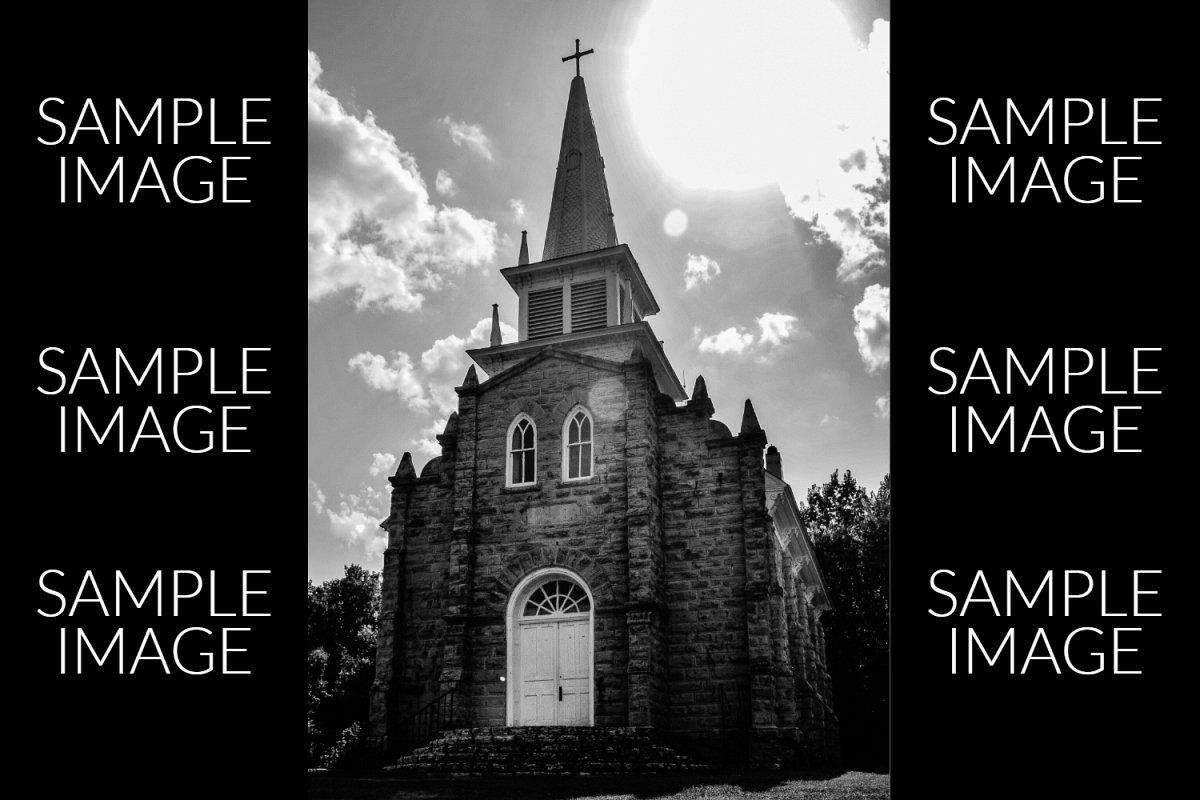 Black and White Old Fashioned Stone Church example image 1