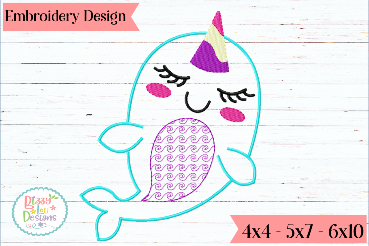 Narwhal Embroidery Applique Design example image 1