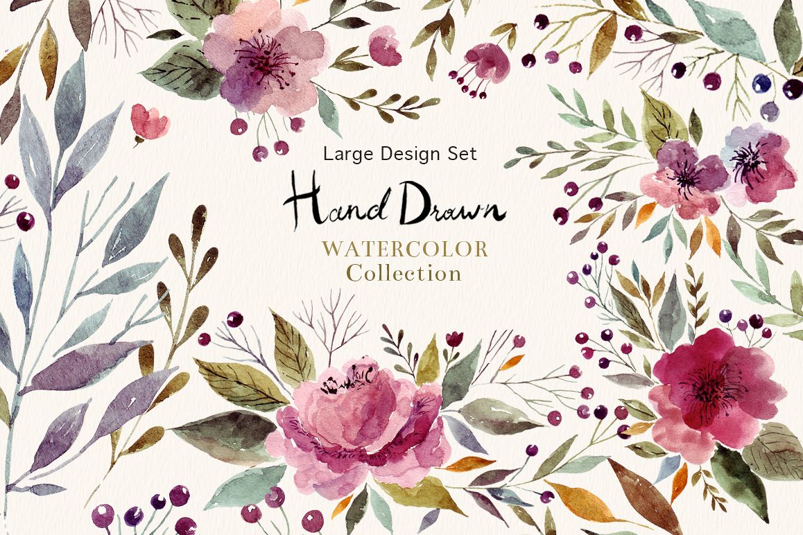 Hand drawn Watercolor and ornament Set example image 1