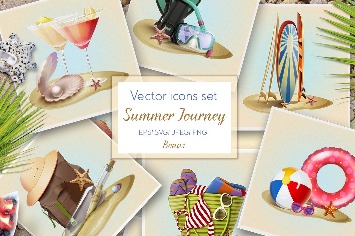 Summer icons vector set example image 1