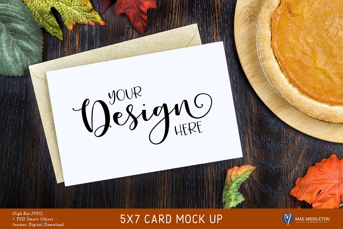 5x7 Card Mock up, Thanksgiving pumpkin pie styled photo example image 1