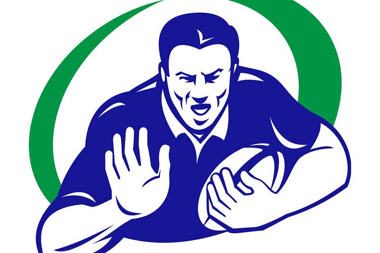 rugby player with ball fending off example image 1