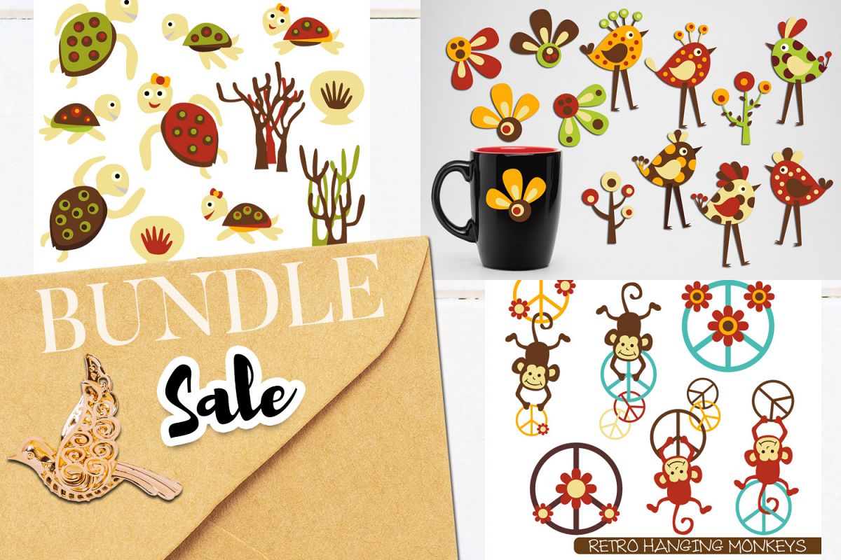 Animals clip art bundle - Birds, Monkeys, Seaturtles example image 1