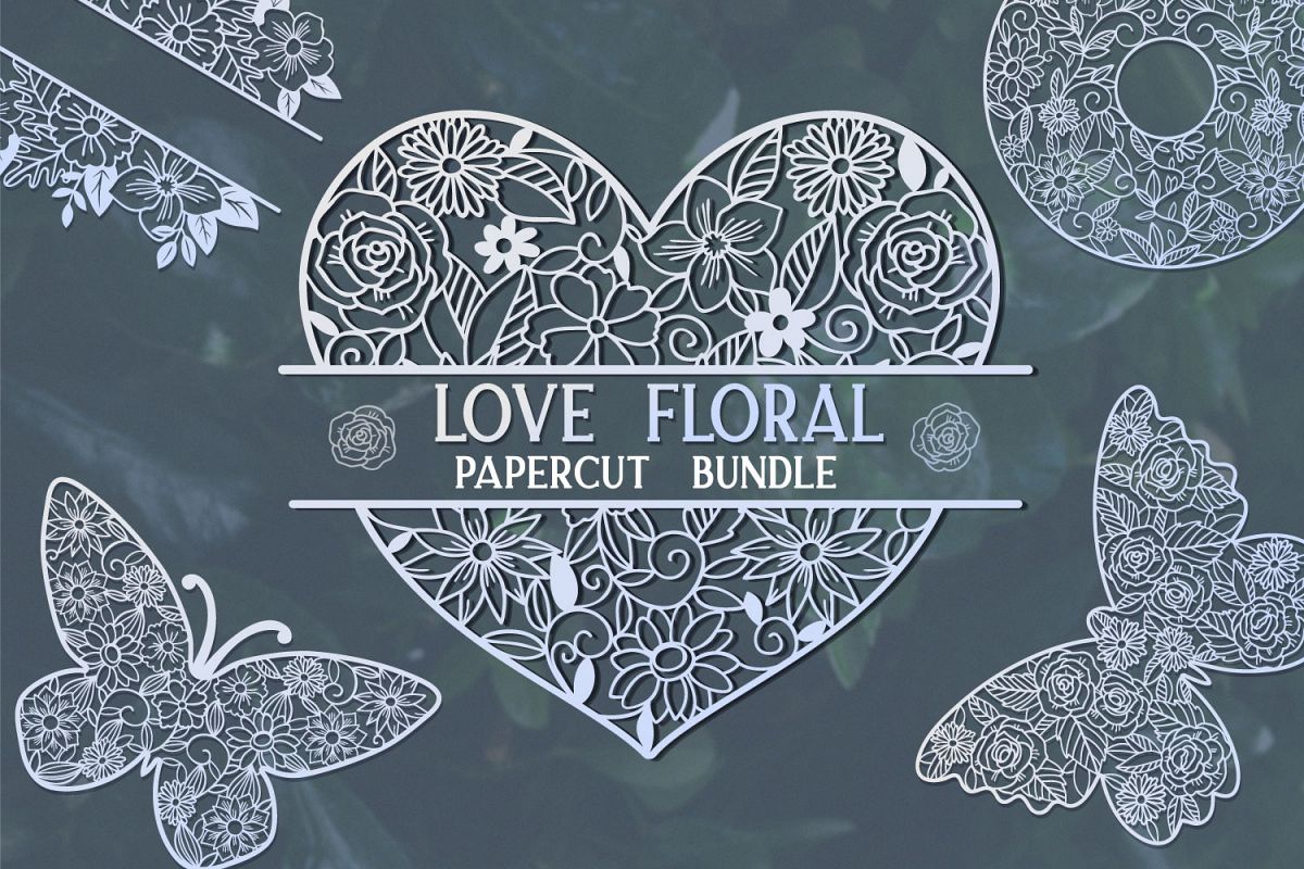 Love Floral Papercut Bundle- 14 SVG cut files example image 1