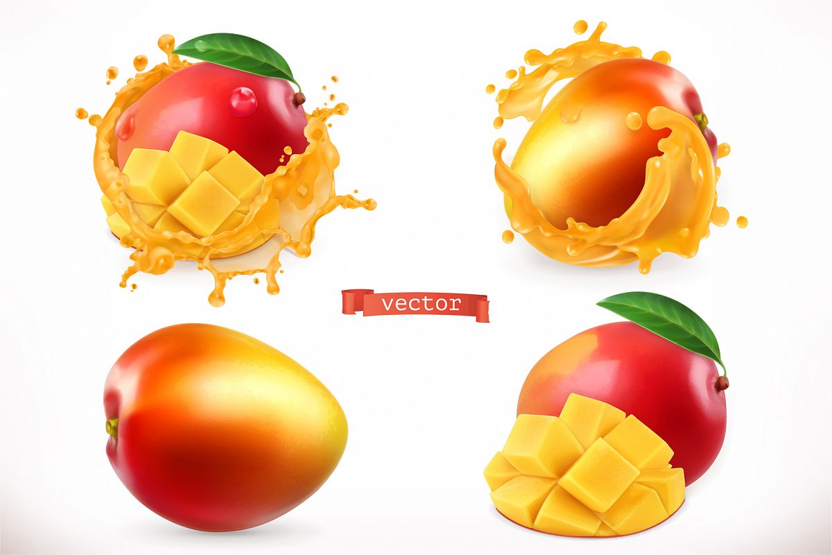 Mango, whole and slices, vector set example image 1