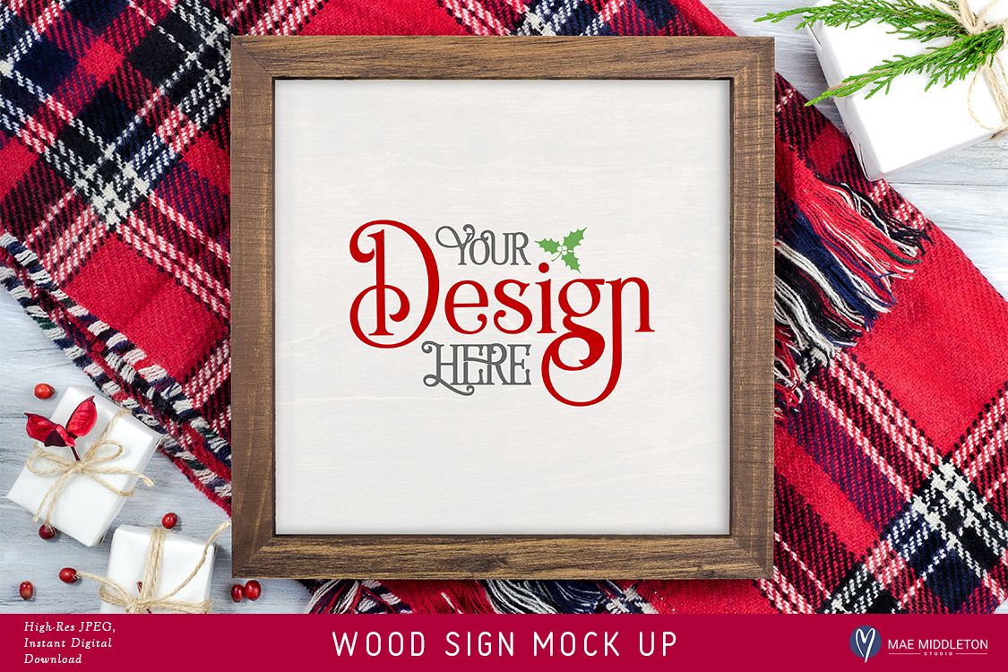 Framed wooden sign mock up for Christmas example image 1