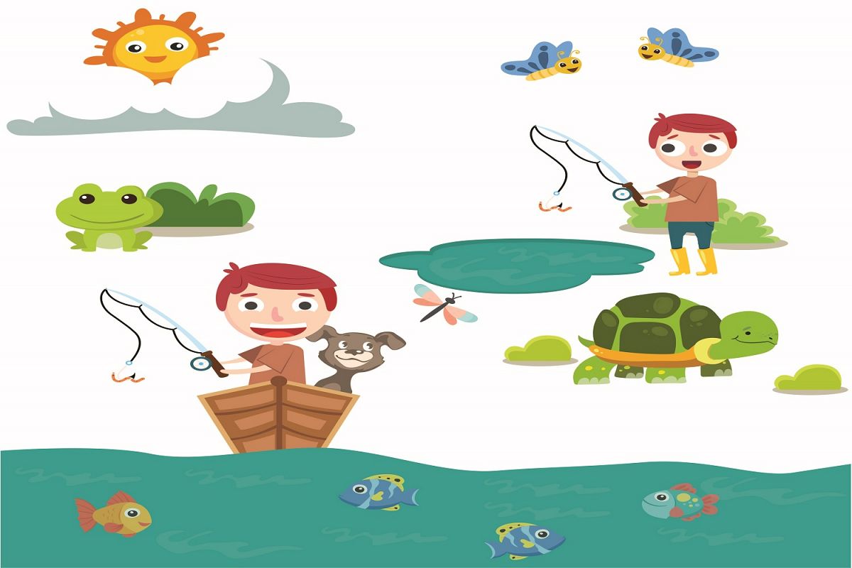 Boy Spring Fishing illustration Vector Pack example image 1