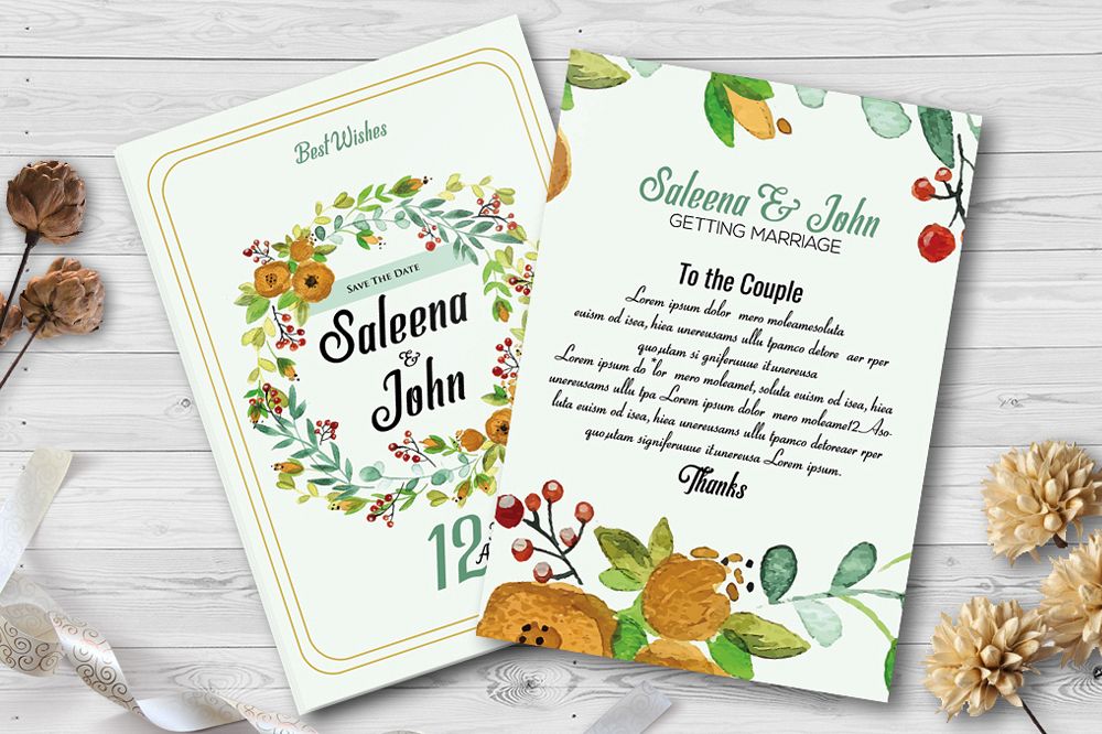 Double Sided Floral Wedding Invites example image 1