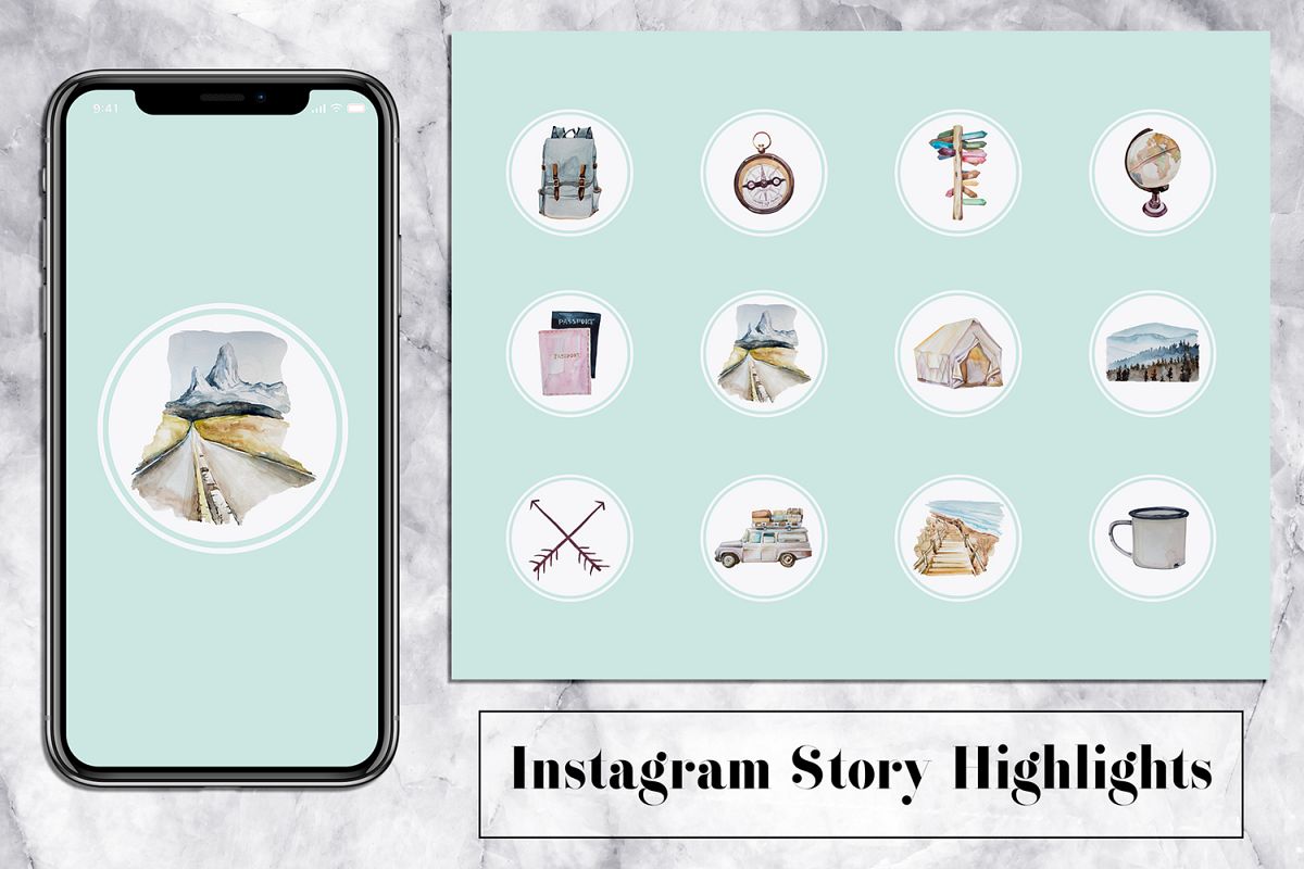 Trip Instagram Story Icons - Mint & Watercolor example image 1