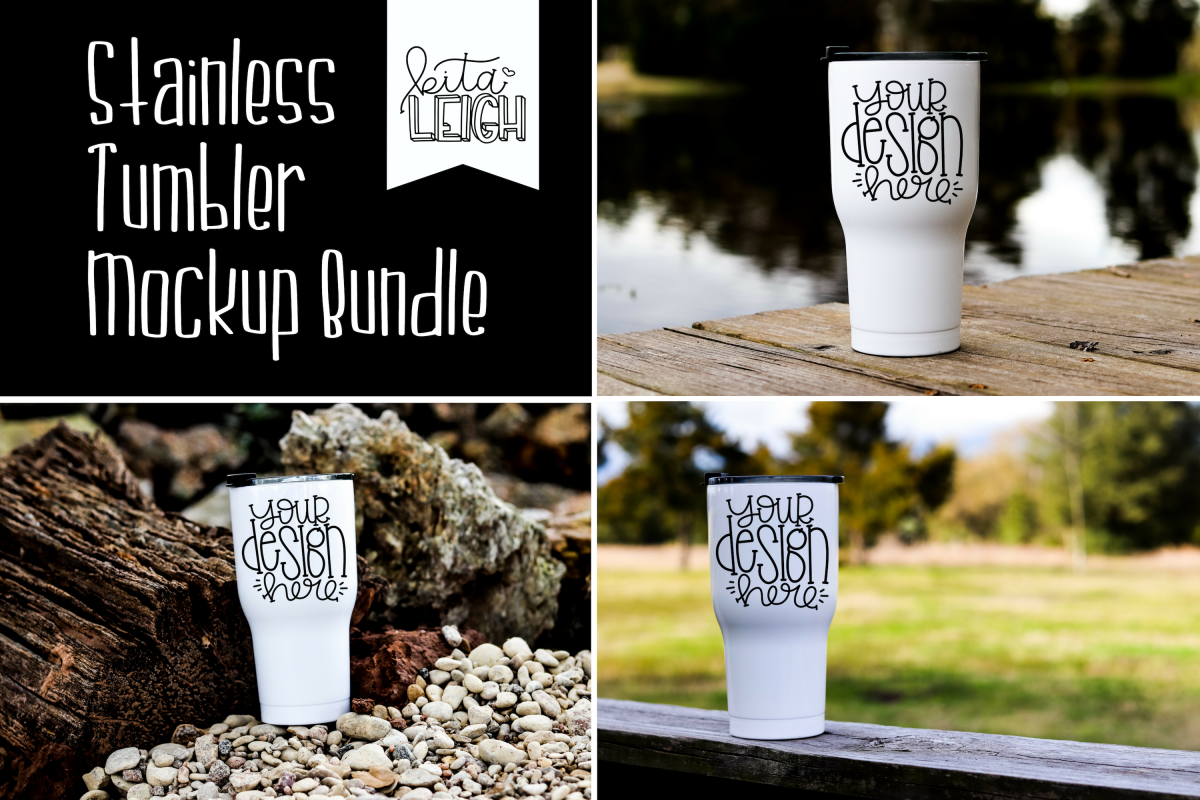White Stainless Steel Tumbler Mockup Bundle example image 1