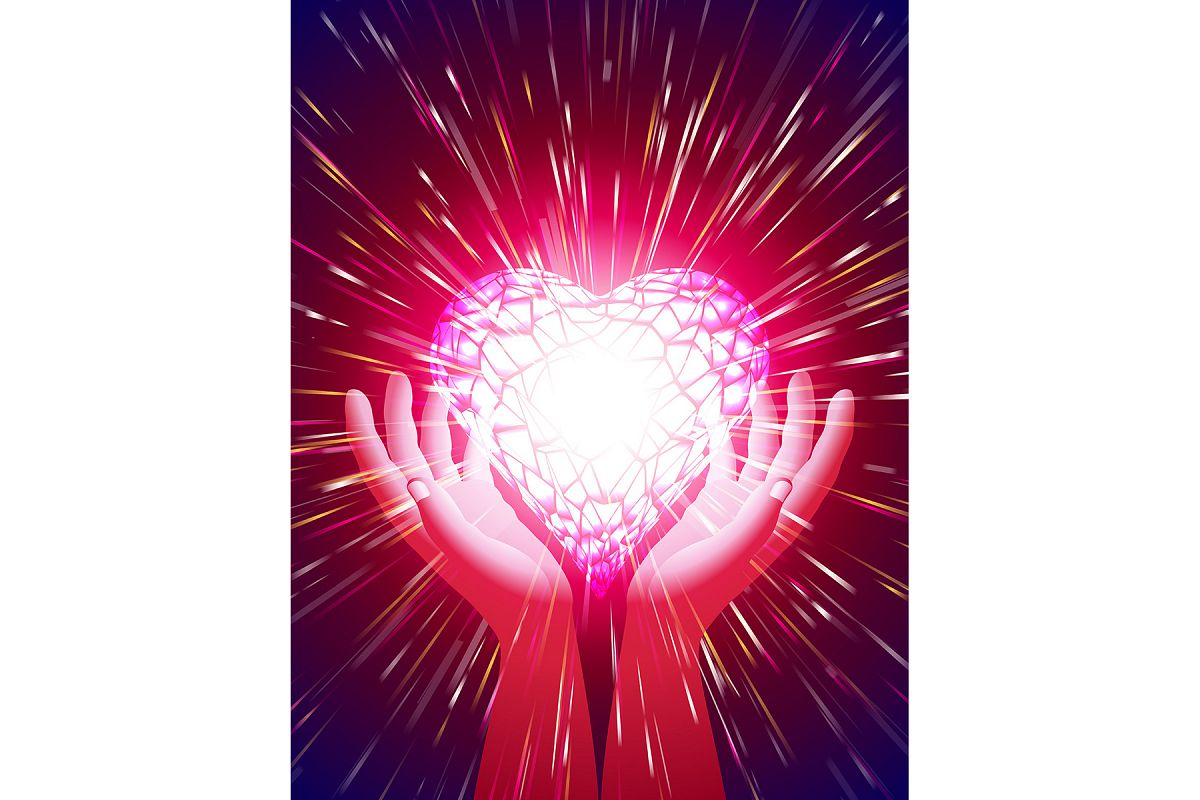 Vector Heart Hand Light Beam Magic Power Love Background Red example image 1