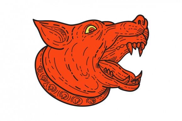 Mad Mongrel Dog Head Barking Mono Line example image 1