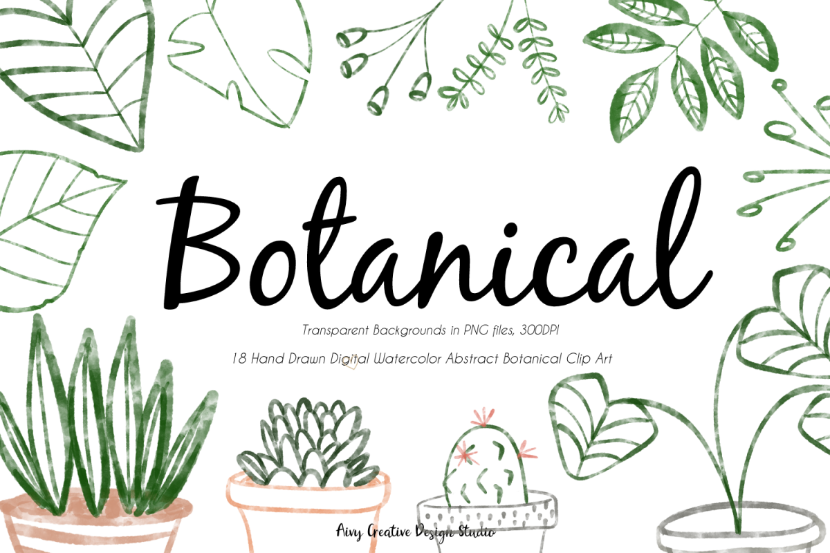 18 Hand Drawn Minimalist Botanical Abstract Clip Art Bundle example image 1