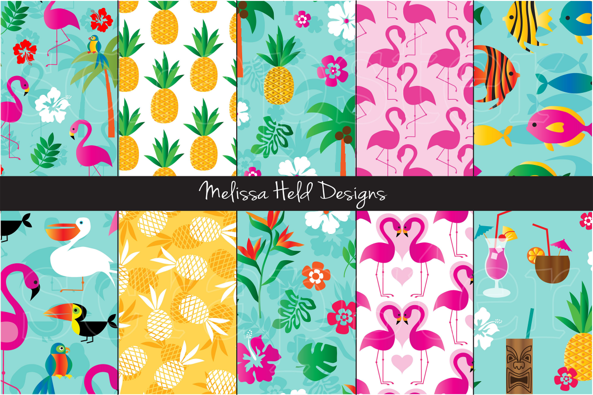 Flamingo & Pineapple Patterns example image 1