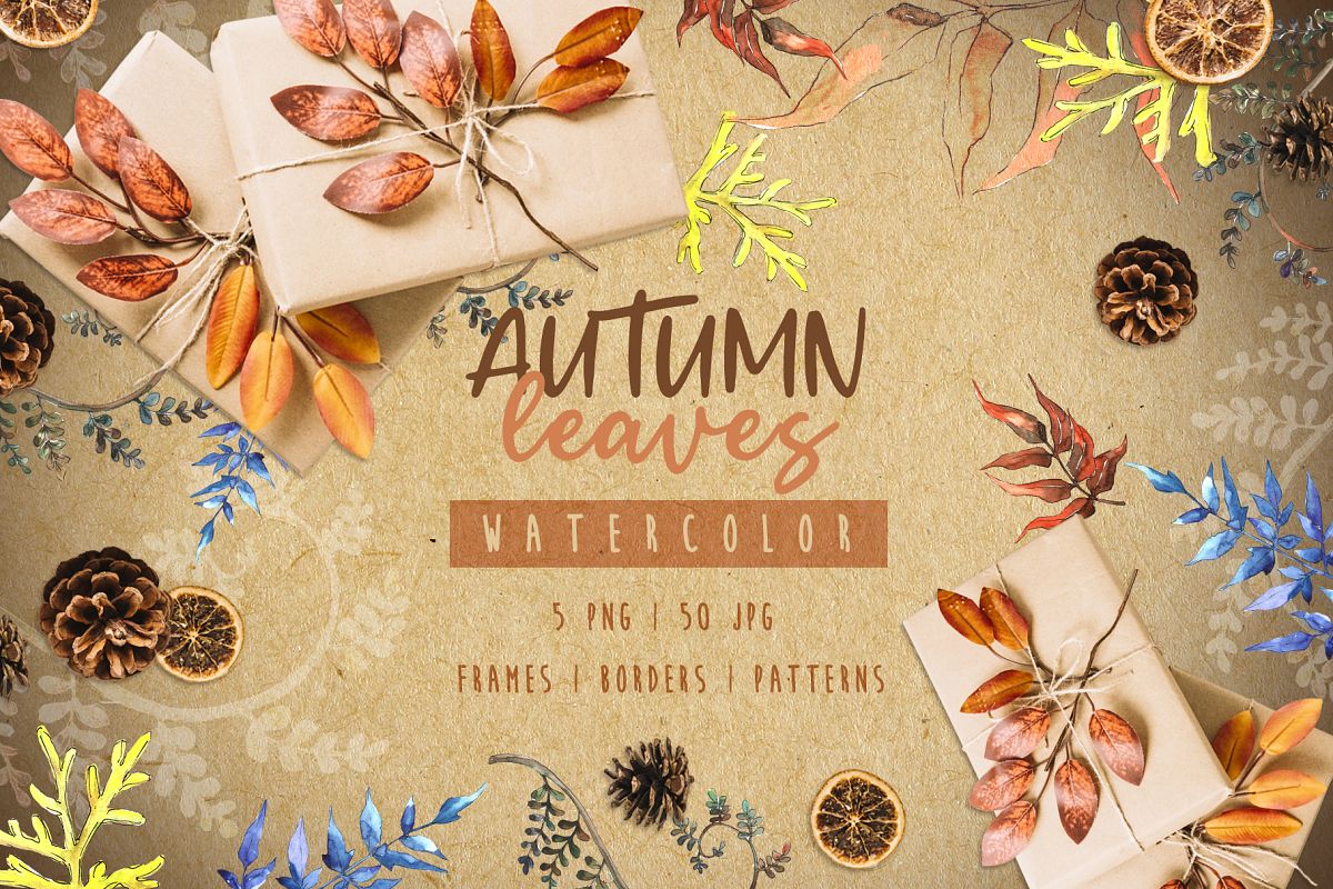 Watercolor autumn leaves png example image 1