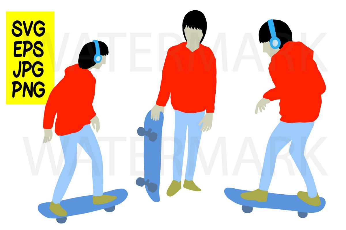 Skateboard boy 3 design - SVG-EPS-JPG-PNG example image 1