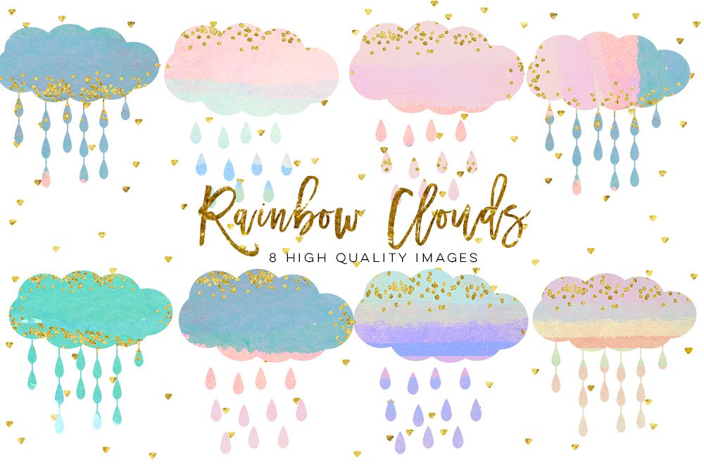 baby clouds clip art, Watercolor fluffy clouds and rain drops, digital papers, magical clipart, nursery art, children decor, whimsical example image 1