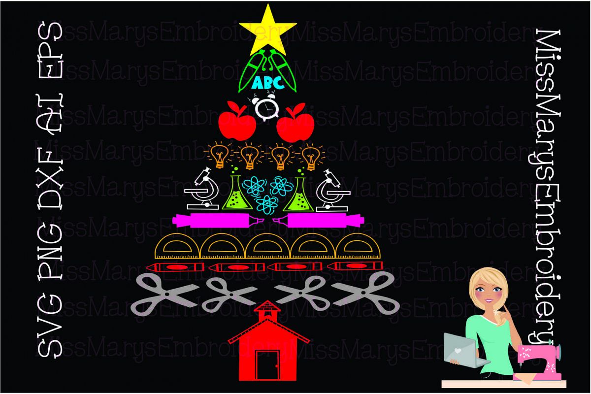 School Supply Christmas Tree SVG Cutting File PNG DXF EPS AI example image 1