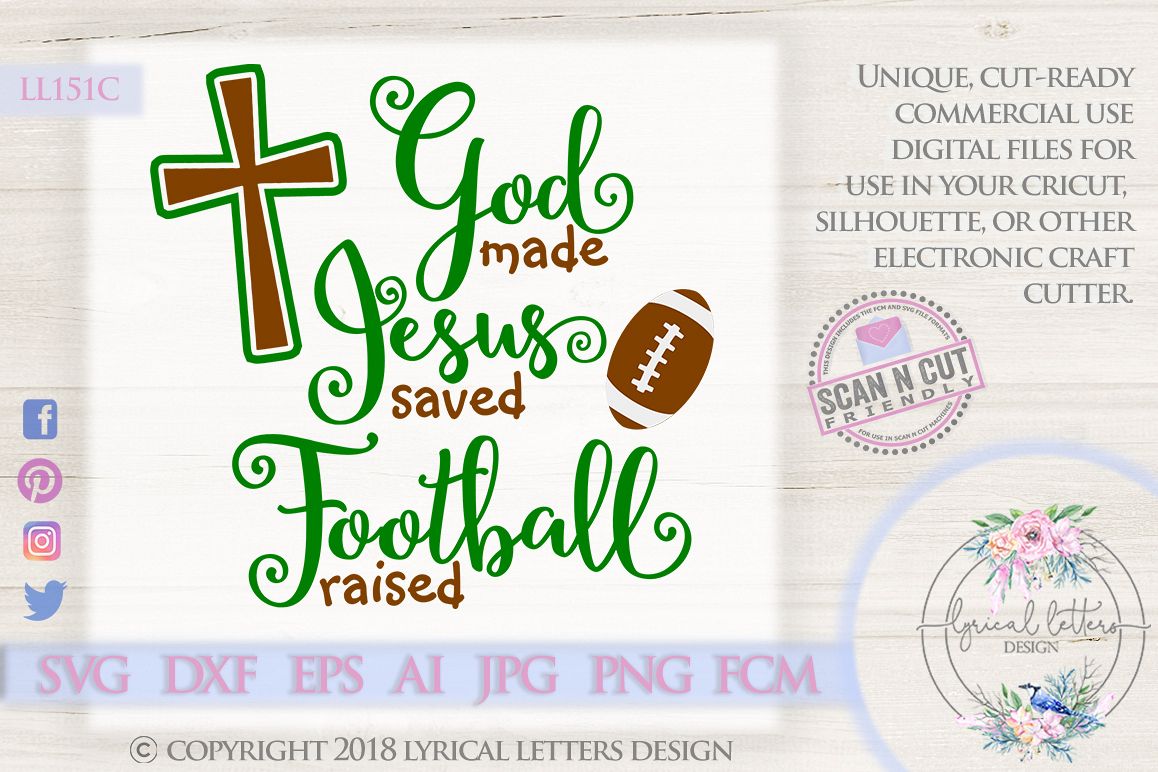 God Made Jesus Saved Football Raised SVG DXF Cut File LL151C example image 1