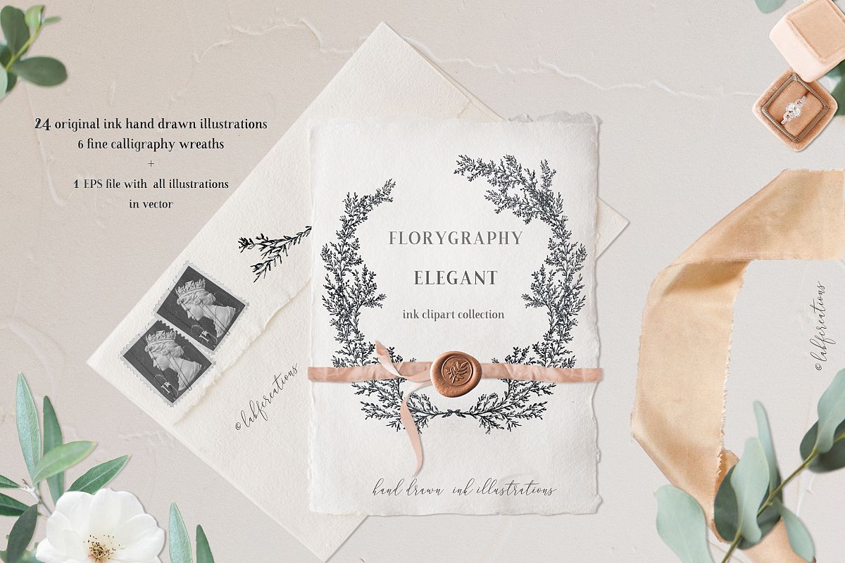 Ink calligraphy illustrations. Floral. Florigraphy Elegant. example image 1