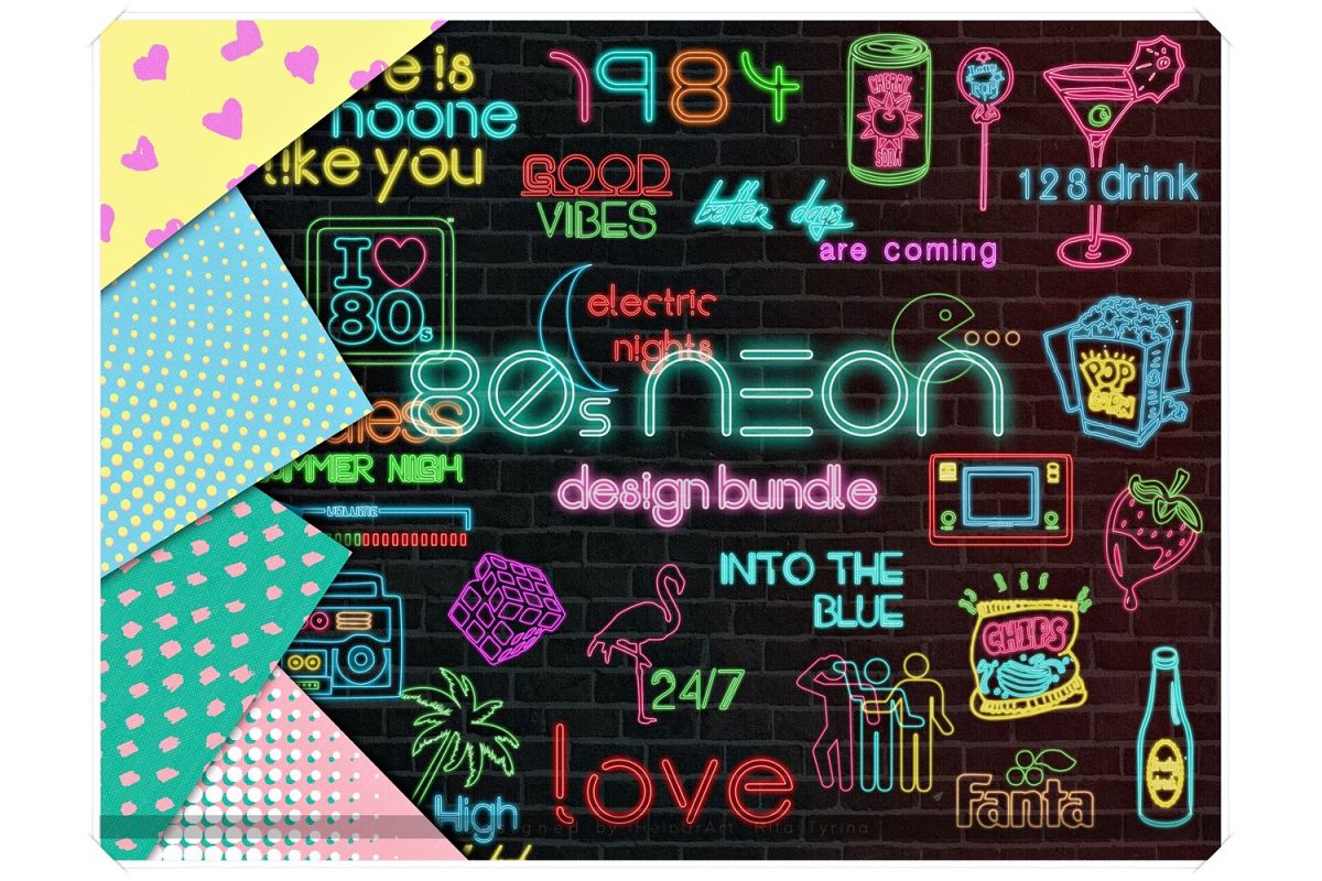 Retro 80s Neon Design Bundle - Neon Signs Clipart example image 1