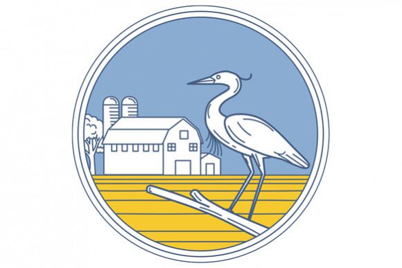 Great Blue Heron Farm Barn Circle Retro example image 1